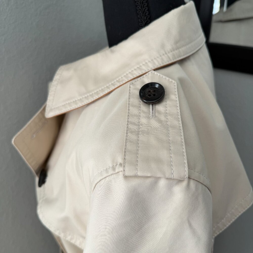 COACH Short Double Breasted Beige Belted Trench Coat Jacket Large - Picture 10 of 16